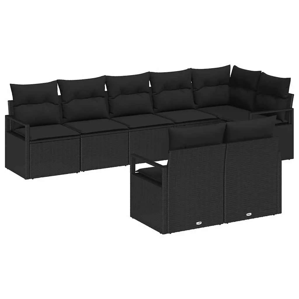 Modular Black Poly Rattan Outdoor Sofa Set 8 Piece Weather Resistant Patio Lounge