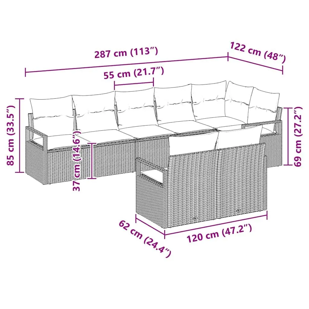 Modular Black Poly Rattan Outdoor Sofa Set 8 Piece Weather Resistant Patio Lounge