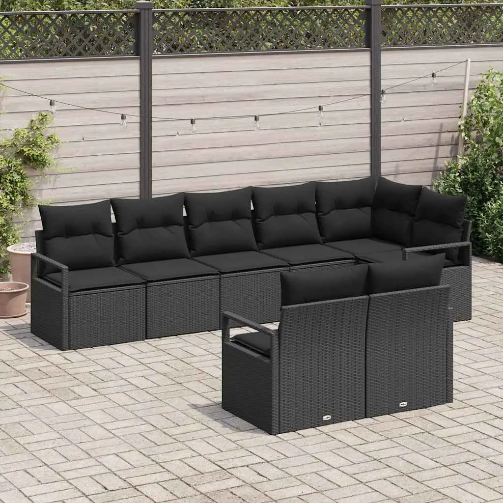 Modular Black Poly Rattan Outdoor Sofa Set 8 Piece Weather Resistant Patio Lounge