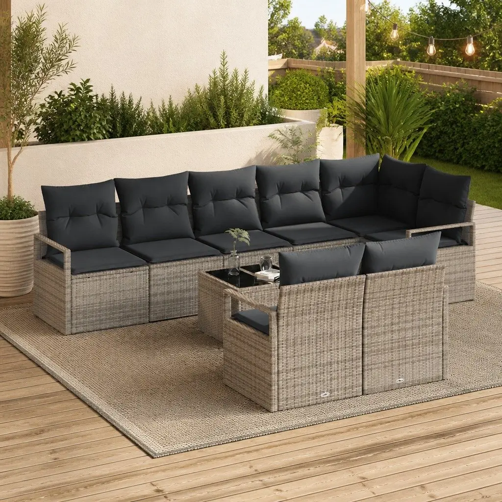 9 Piece Light Grey Garden Sofa Set