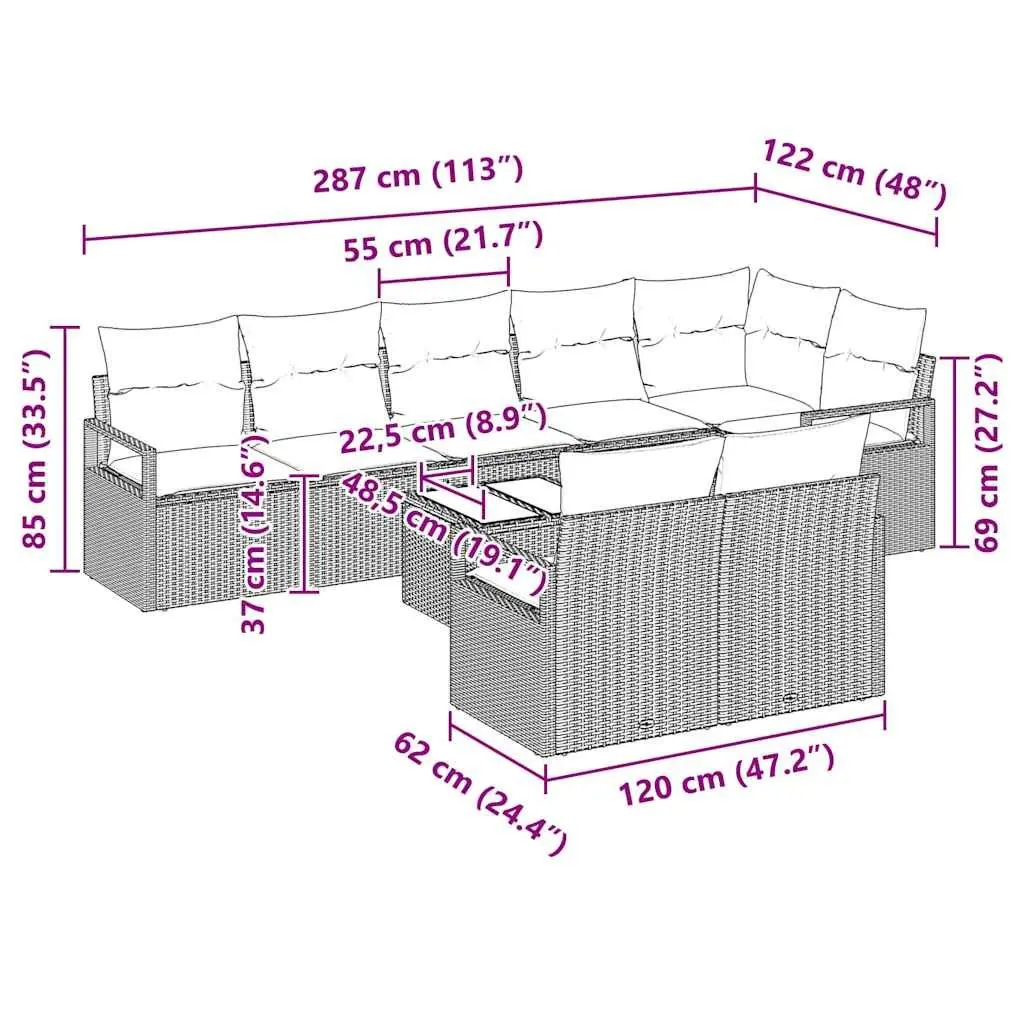 9 Piece Light Grey Garden Sofa Set