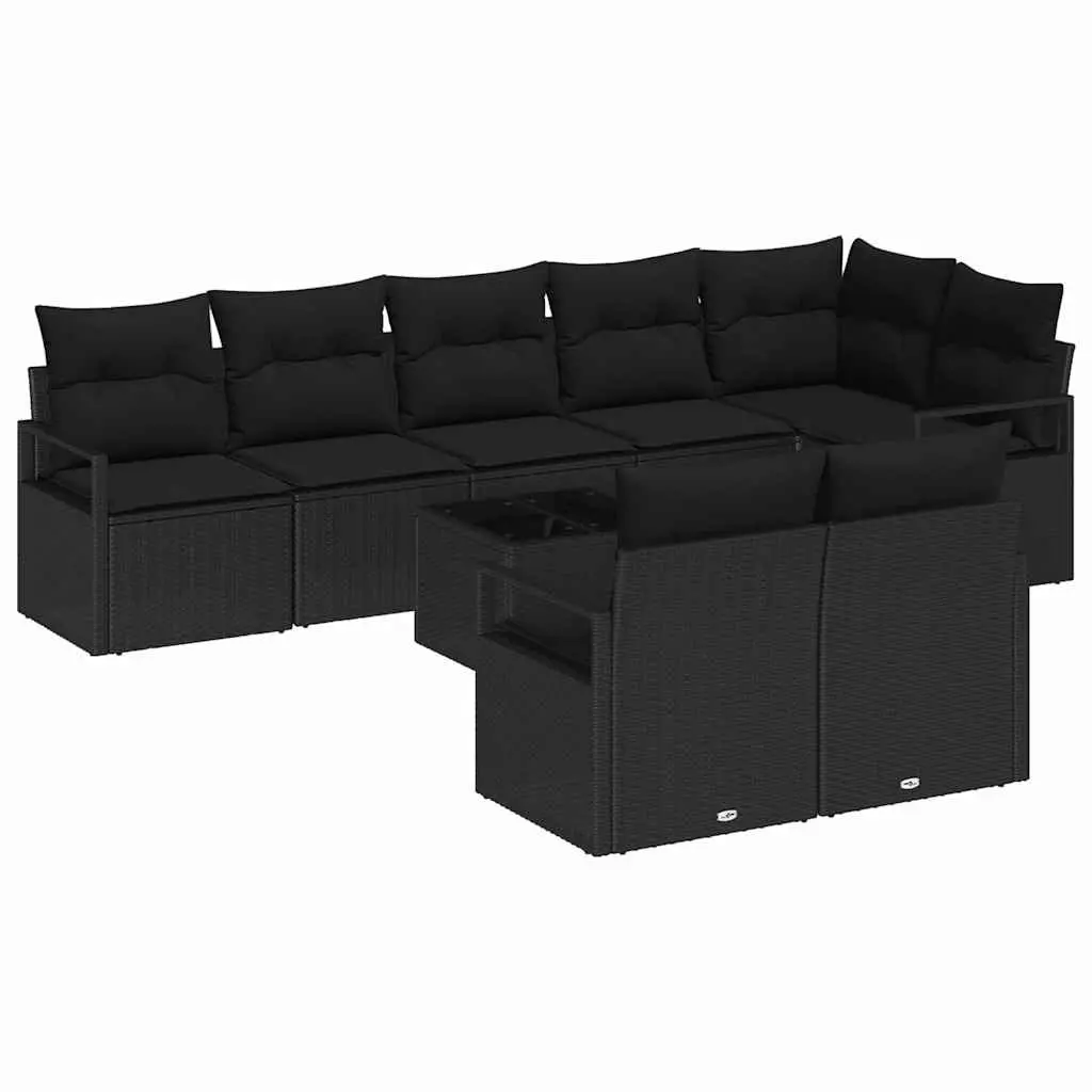 Modular Black Poly Rattan Outdoor Sofa Set 9 Piece Garden Furniture