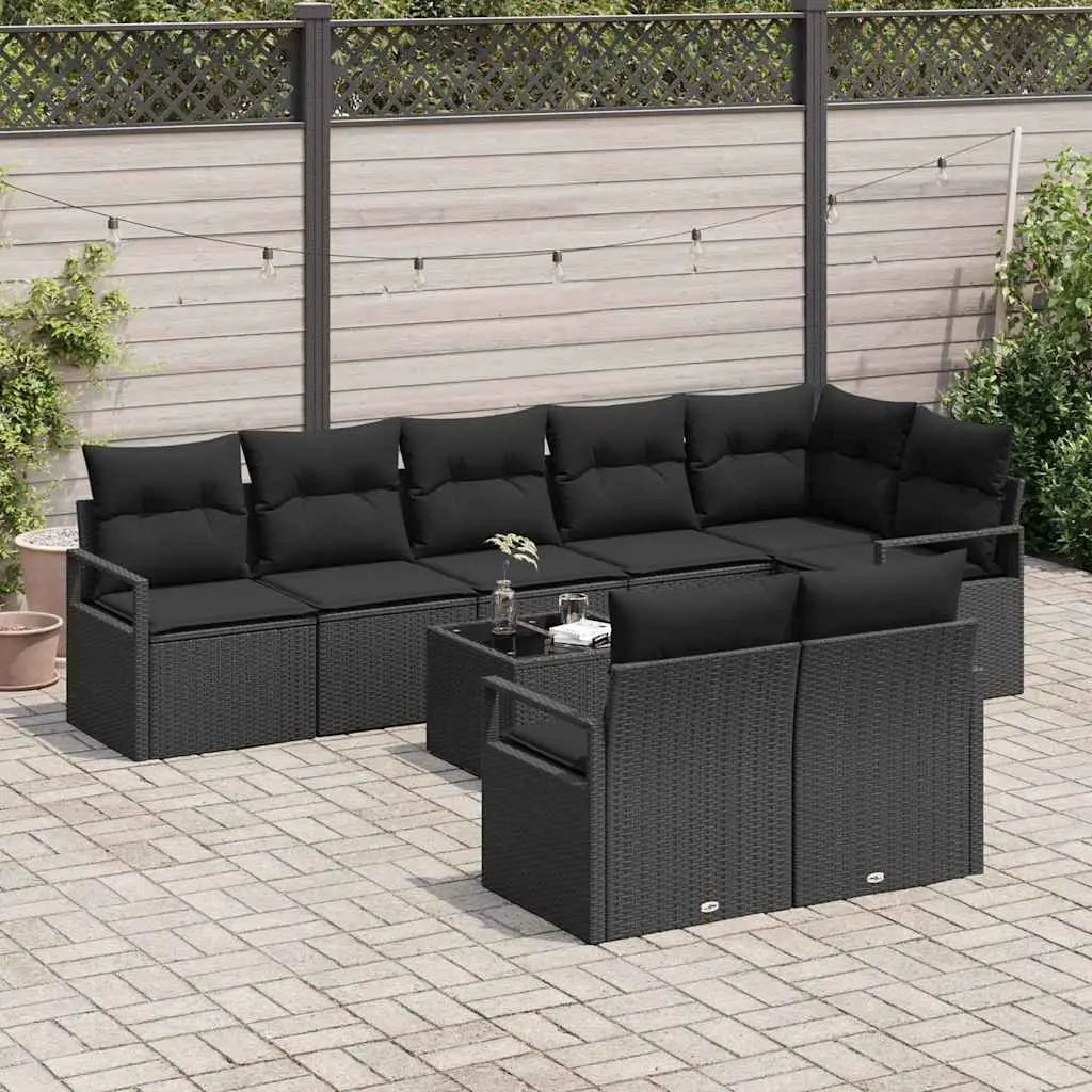 Modular Black Poly Rattan Outdoor Sofa Set 9 Piece Garden Furniture