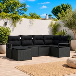 Outdoor Sofa Set 6 Pieces Modular Black Poly Rattan with Storage Cushion