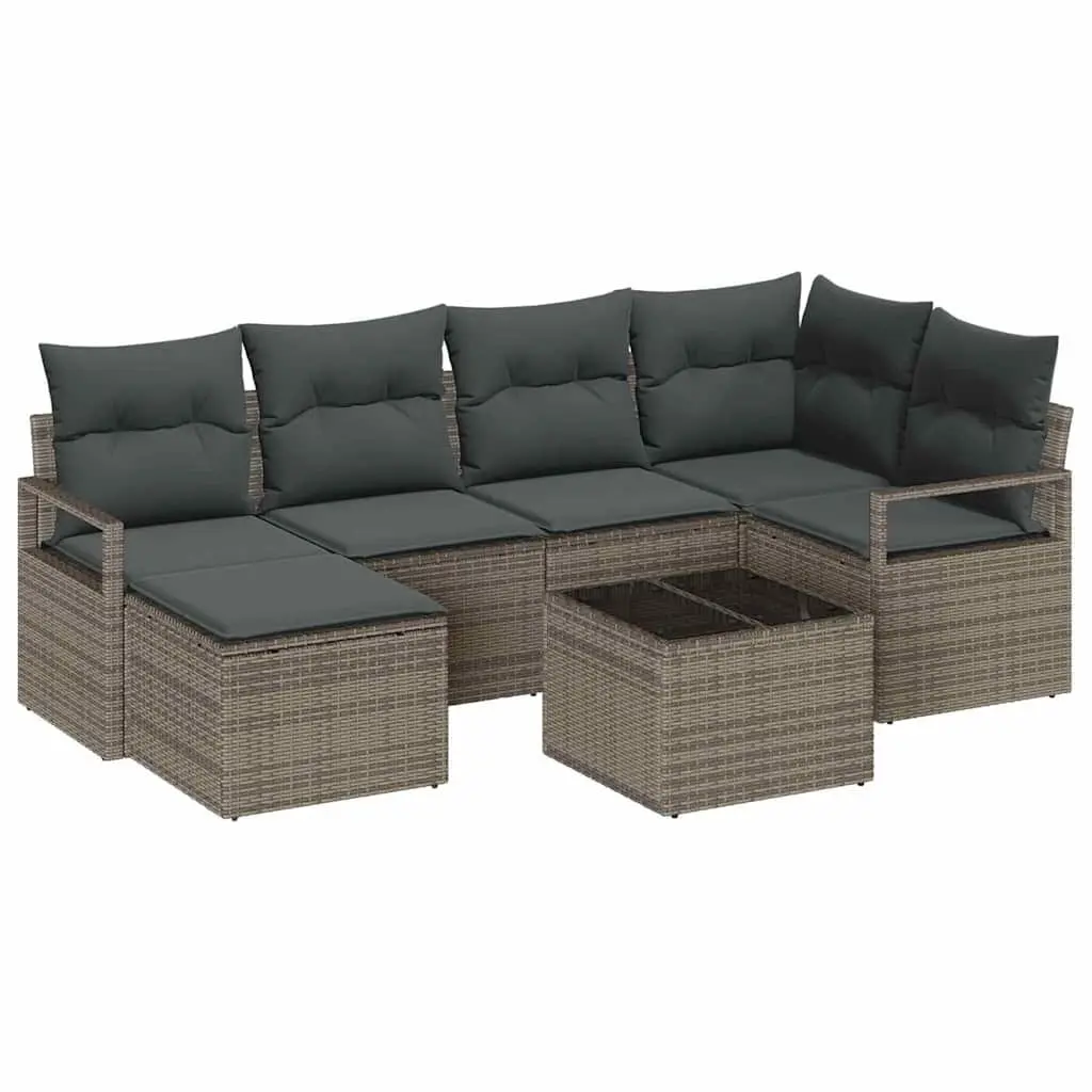 Outdoor Sofa Set Modular Light Grey Poly Rattan 7 Piece Garden Seating with Storage