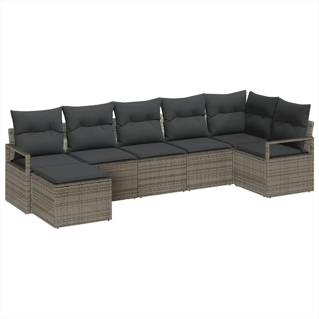Outdoor Sofa Set Modular Grey Poly Rattan 7 Piece Garden Seating with Storage