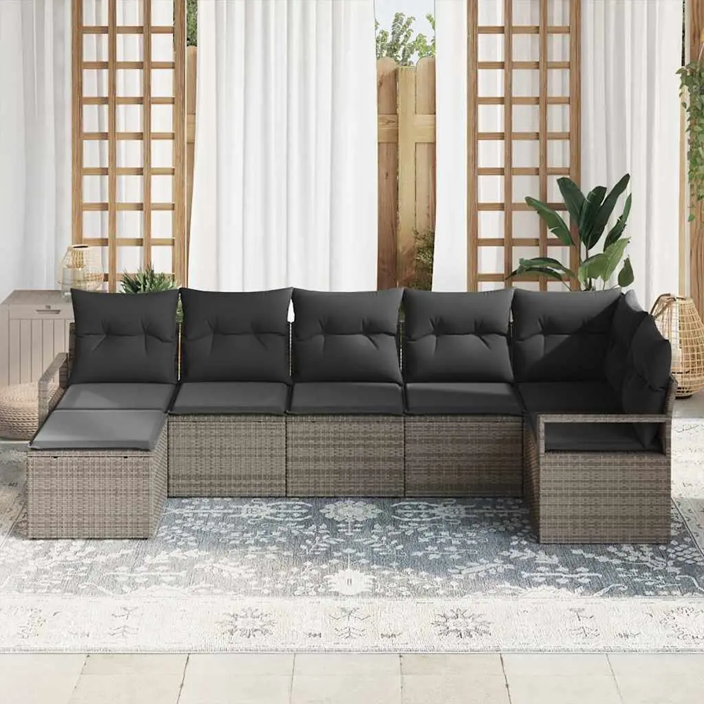 Outdoor Sofa Set Modular Grey Poly Rattan 7 Piece Garden Seating with Storage