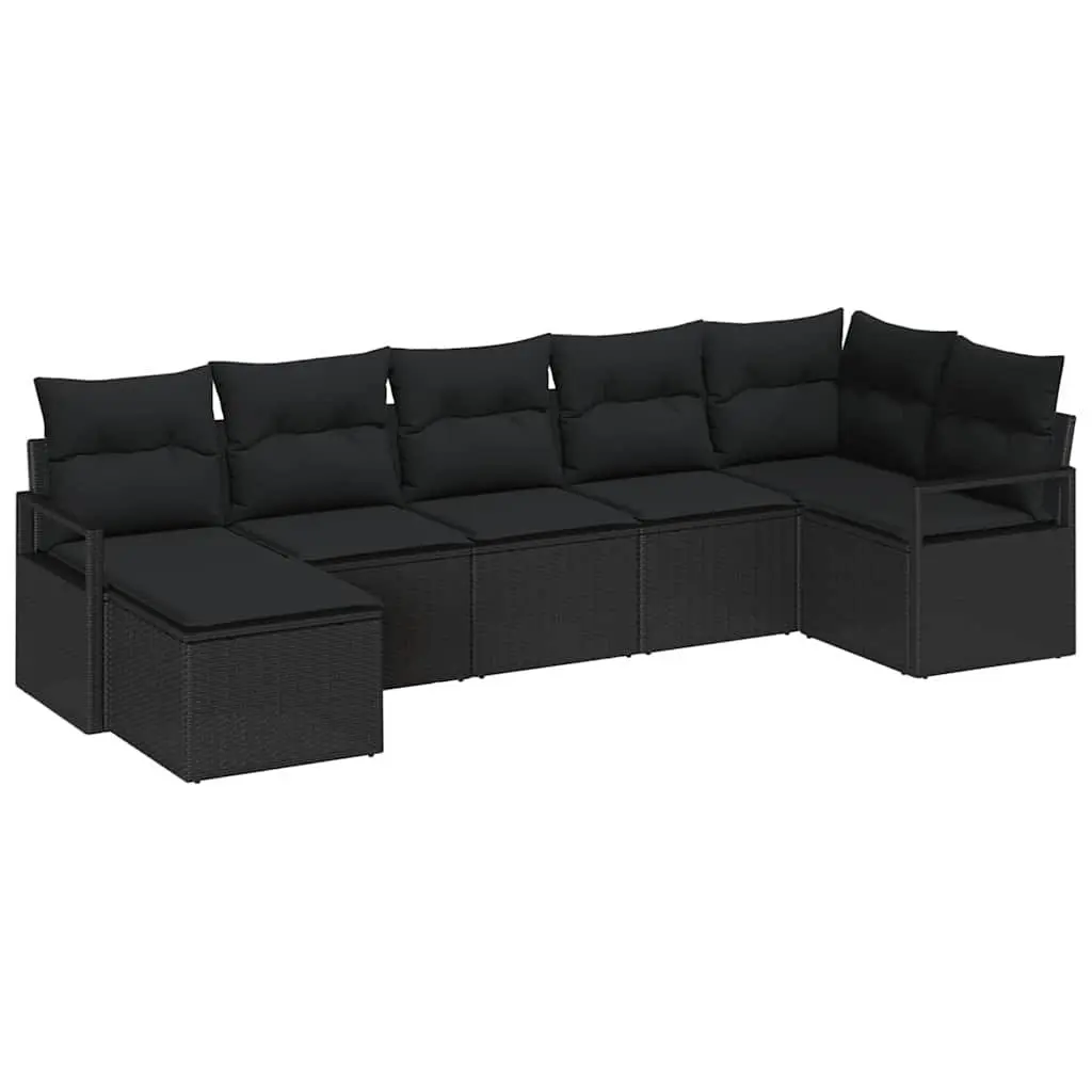 Outdoor Sofa Set 7 Pieces Modular Garden Furniture Black Poly Rattan with
