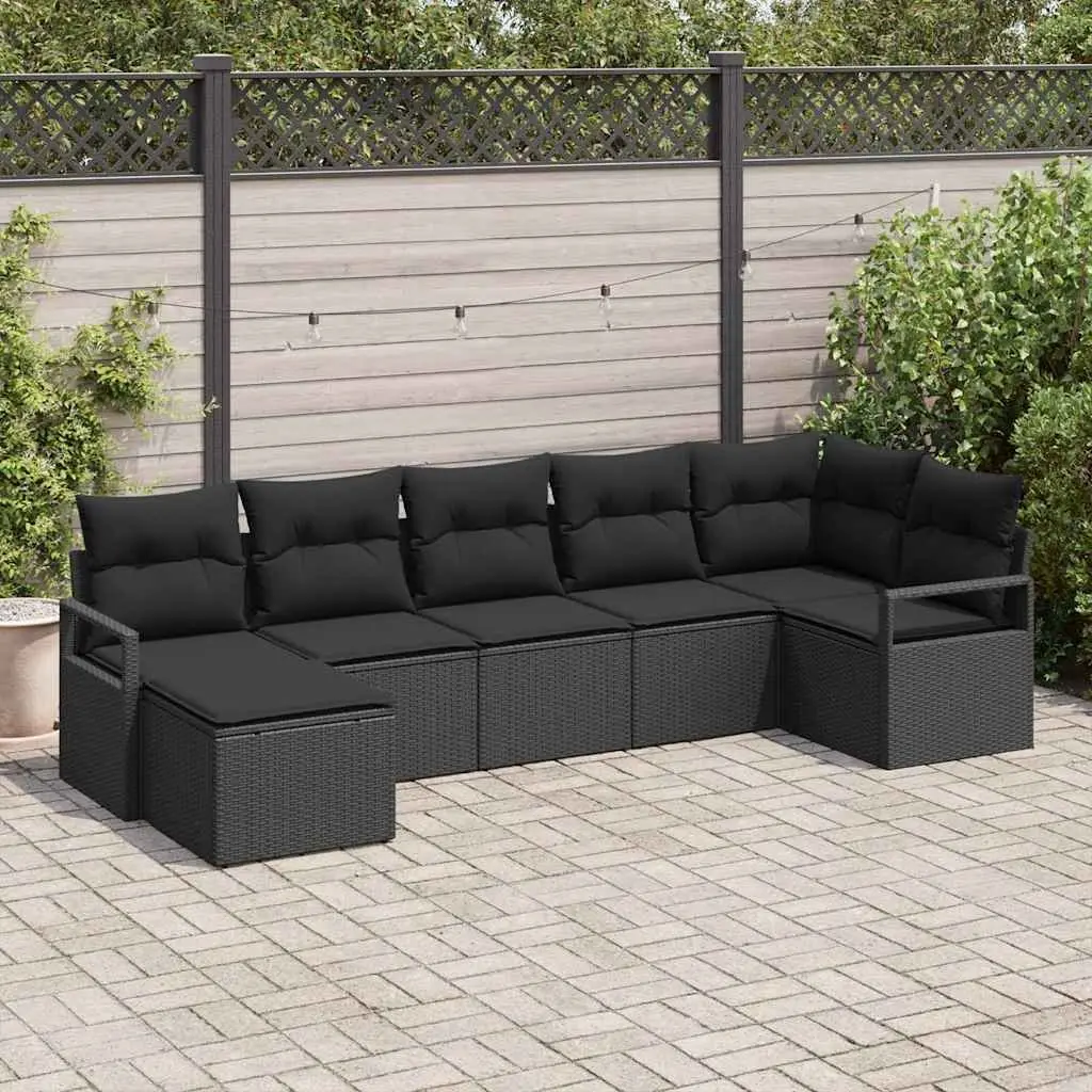 Outdoor Sofa Set 7 Pieces Modular Garden Furniture Black Poly Rattan with
