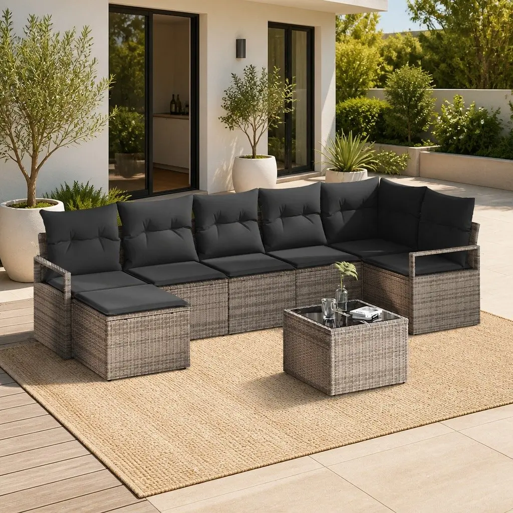 Outdoor Sofa Set Modular Light Grey Poly Rattan 8 Pieces