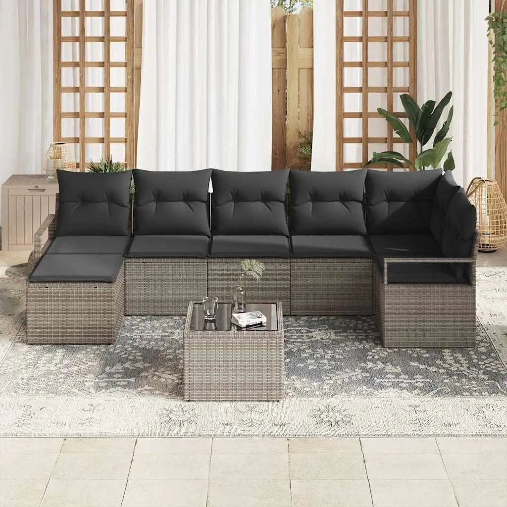 Outdoor Sofa Set Modular Light Grey Poly Rattan 8 Pieces