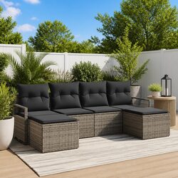 Outdoor Sofa Set 6 Pcs Grey Poly Rattan Modular Garden Seating Storage Cushions