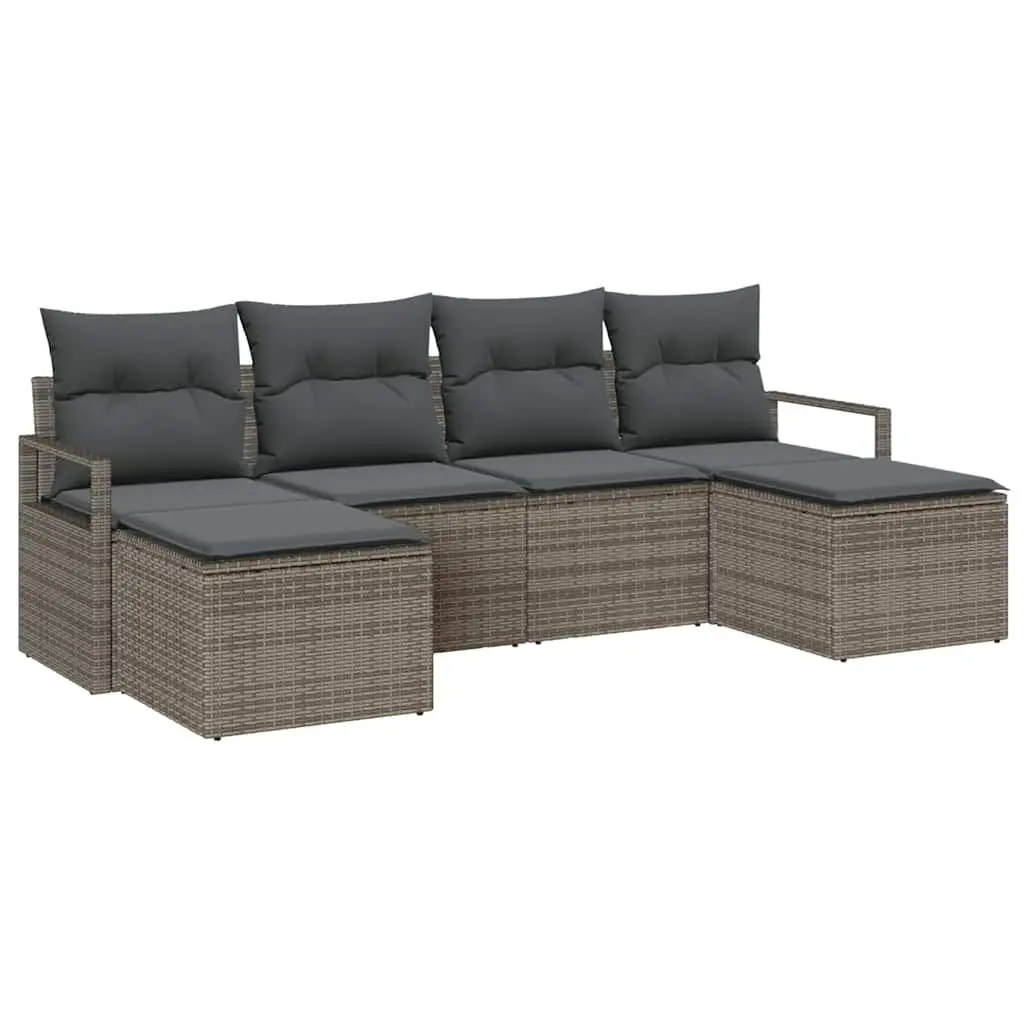 Outdoor Sofa Set 6 Pcs Grey Poly Rattan Modular Garden Seating Storage Cushions