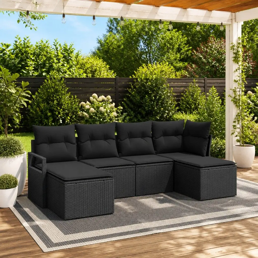 6 Piece Modular Outdoor Sofa Set with Storage Cushions for Patio and Garden Black