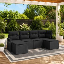 Outdoor Sofa Set 6 Pieces Modular Garden Seating with Storage Cushions Black