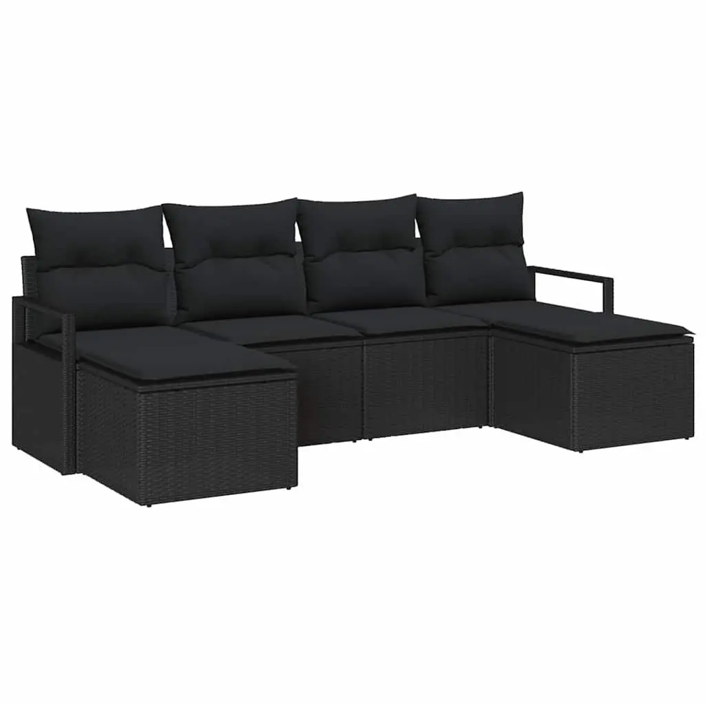 6 Piece Modular Outdoor Sofa Set with Storage Cushions for Patio and Garden Black