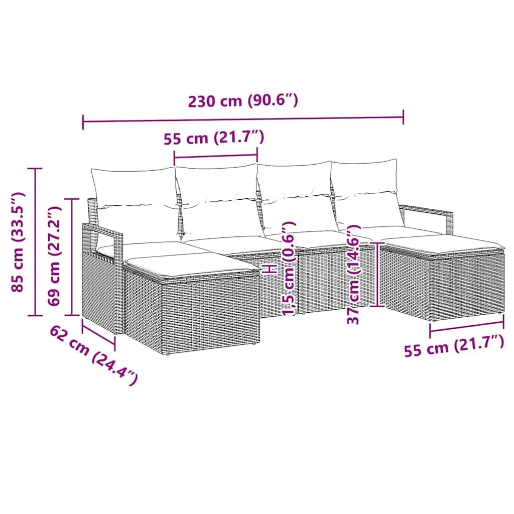 6 Piece Modular Outdoor Sofa Set with Storage Cushions for Patio and Garden Black