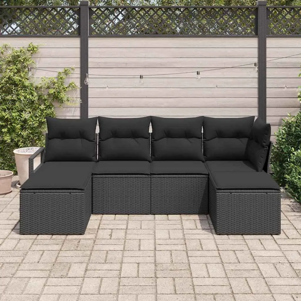 6 Piece Modular Outdoor Sofa Set with Storage Cushions for Patio and Garden Black