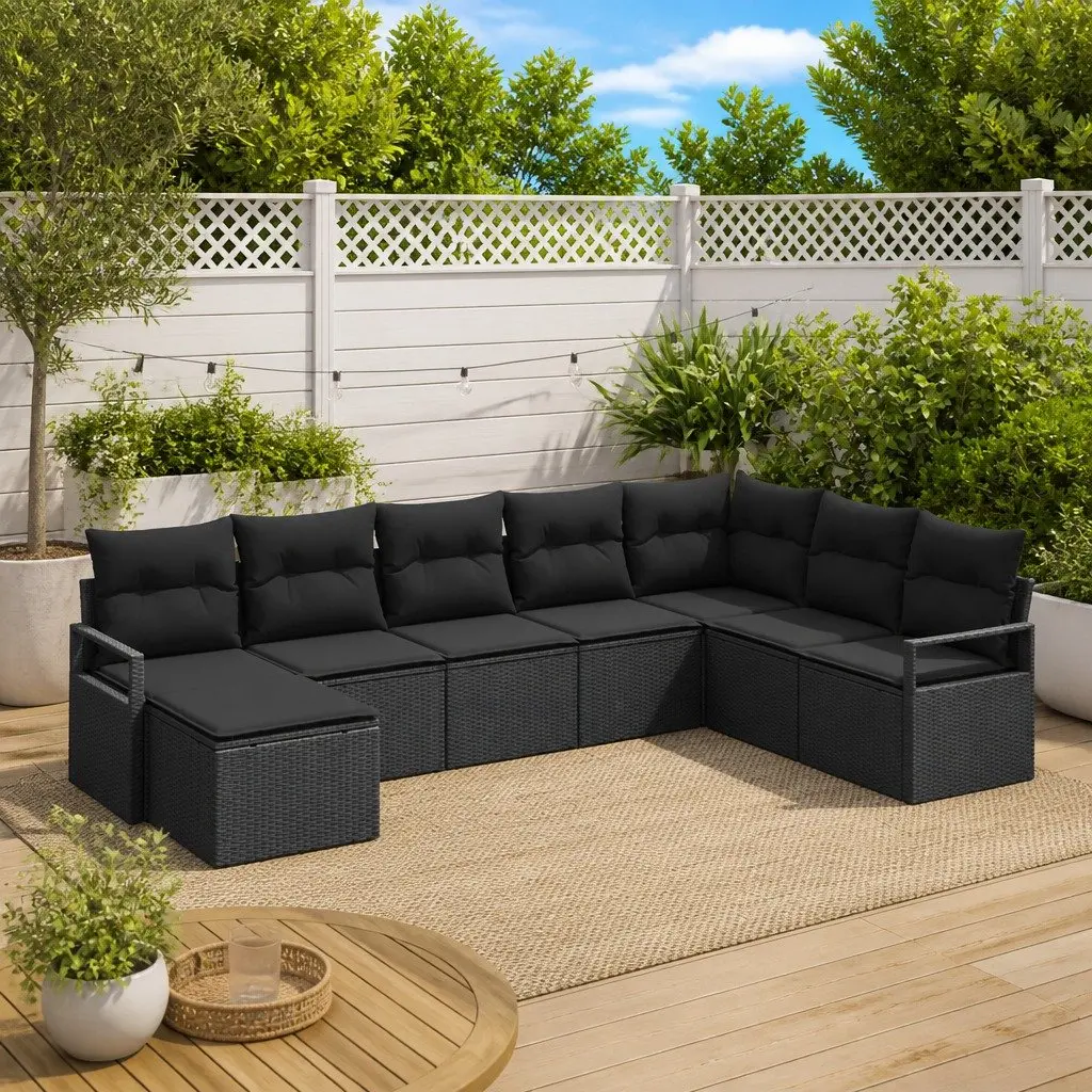 Outdoor Sofa Set 8 Pieces Black Poly Rattan Modular Garden Seating Storage