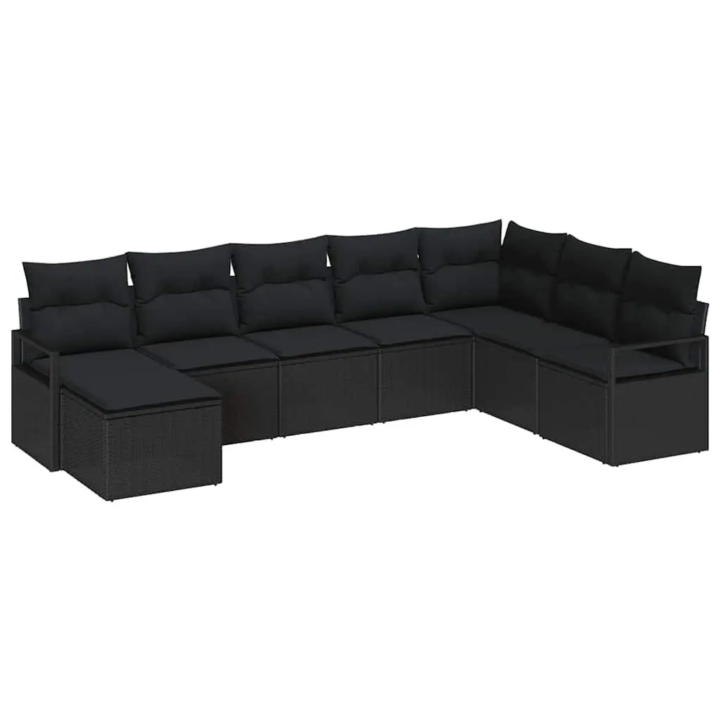 Outdoor Sofa Set 8 Pieces Black Poly Rattan Modular Garden Seating Storage
