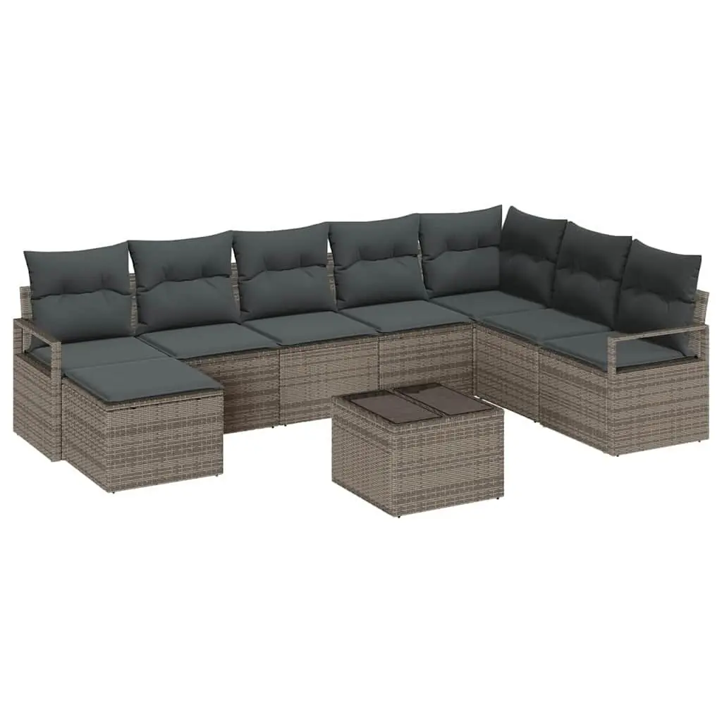 Outdoor Sofa Set 9pcs Garden Seating Light Grey Poly Rattan Modular with Storage