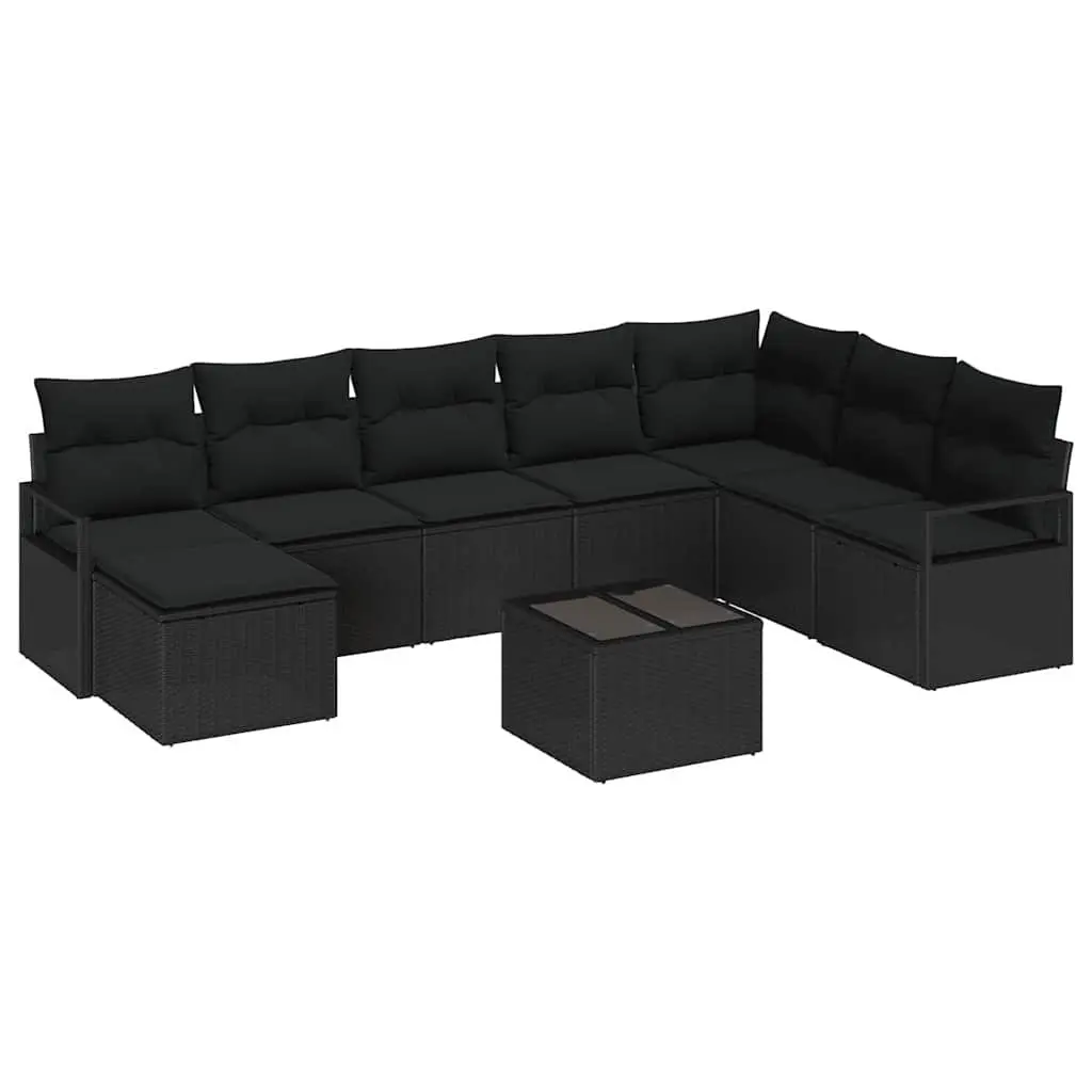 9 Piece Modular Outdoor Sofa Set Black Poly Rattan with Storage