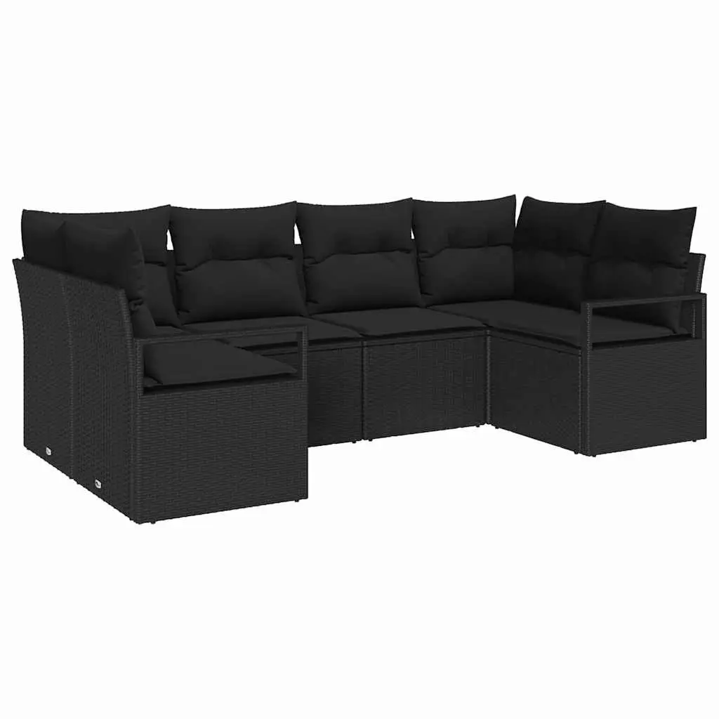 Outdoor 6 Piece Modular Sofa Set Black Poly Rattan Garden Seating