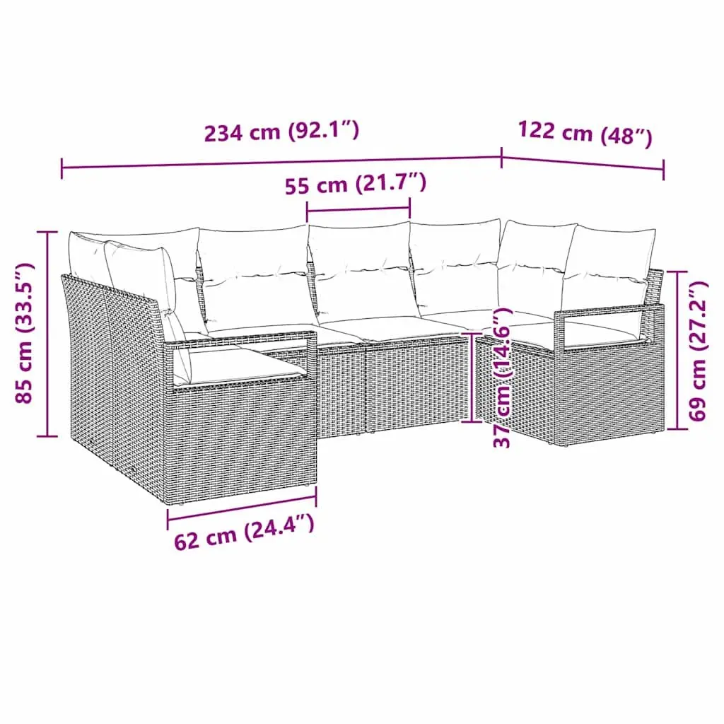 Outdoor 6 Piece Modular Sofa Set Black Poly Rattan Garden Seating