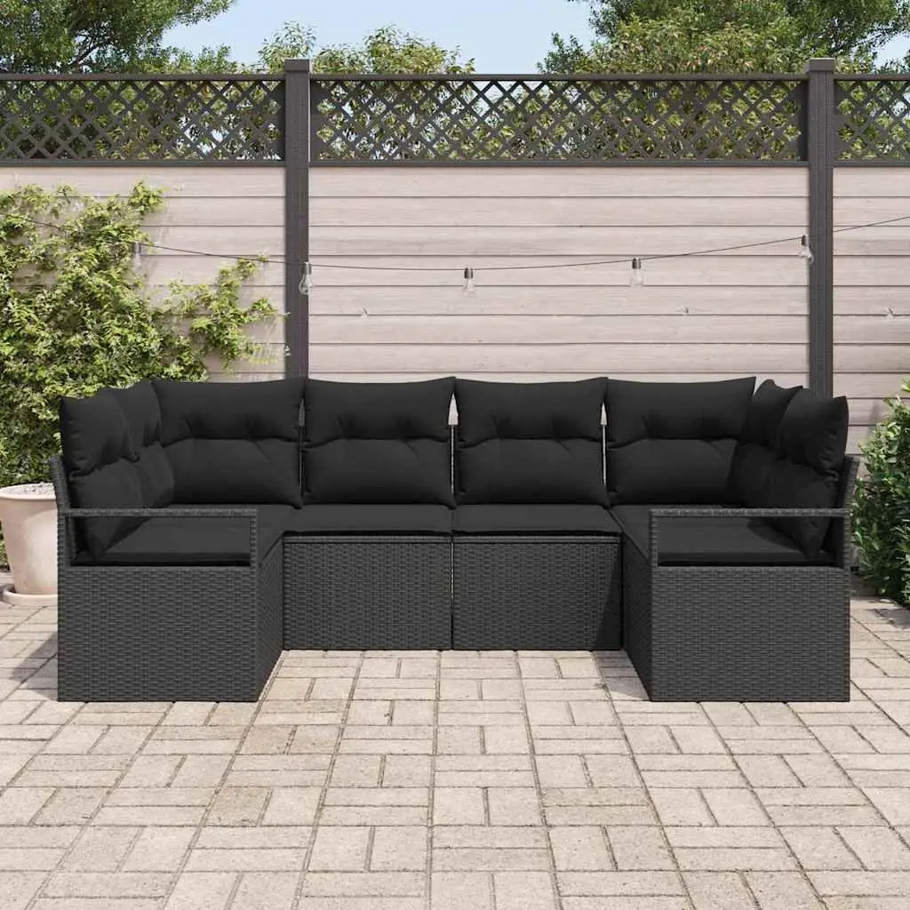 Outdoor 6 Piece Modular Sofa Set Black Poly Rattan Garden Seating