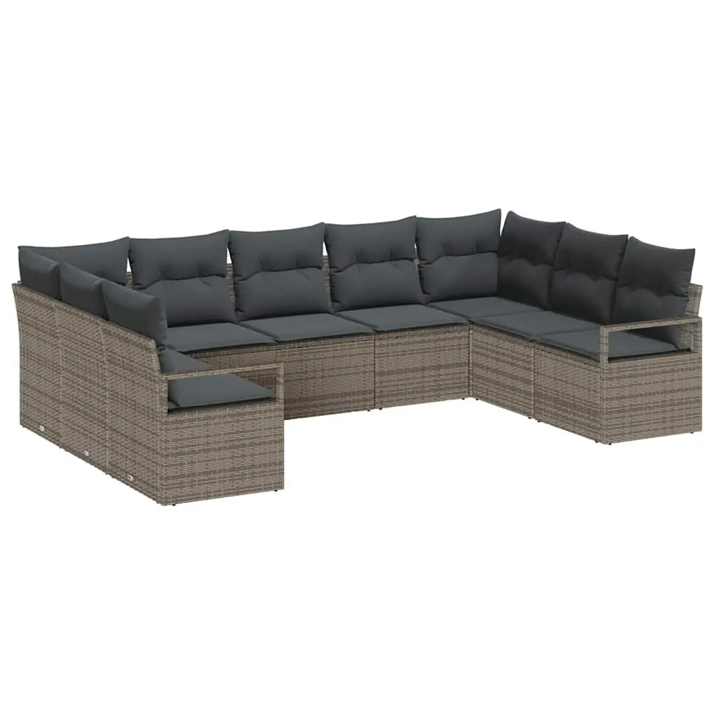 Outdoor Garden Sofa Set 9 Pcs Grey Poly Rattan Patio Furniture with Cushion