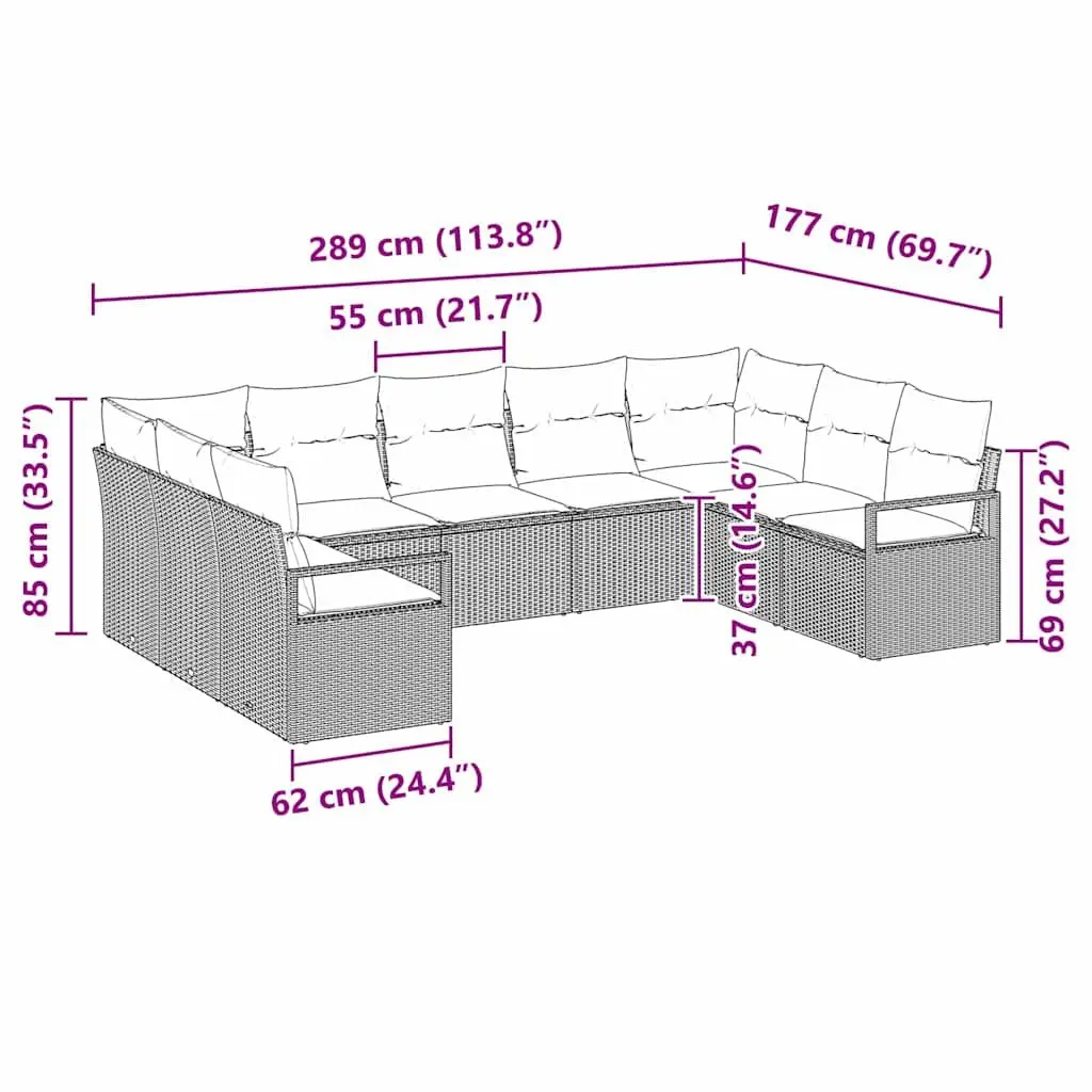 Outdoor Garden Sofa Set 9 Pcs Grey Poly Rattan Patio Furniture with Cushion