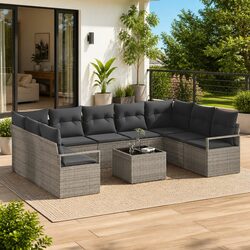 Outdoor Garden Sofa Set 10 Pieces Light Grey Rattan Patio Furniture with