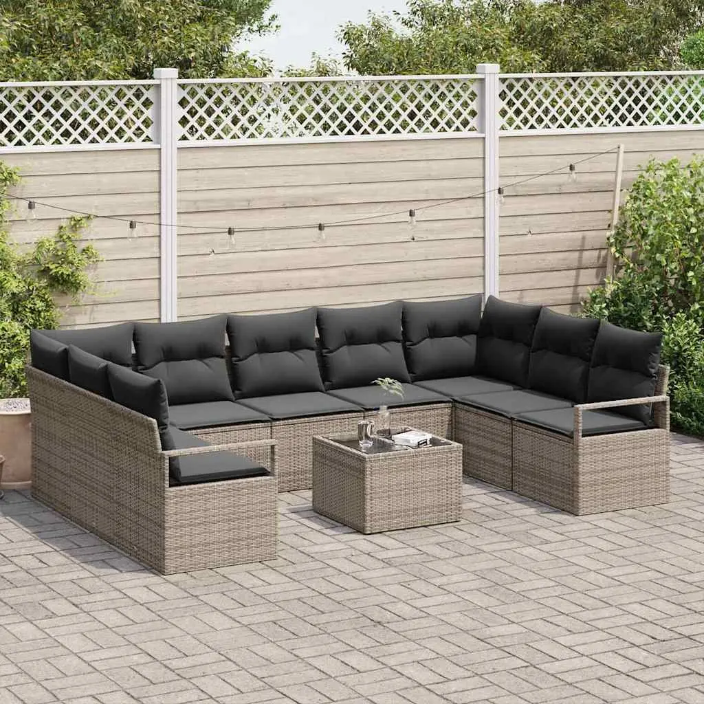 Garden Sofa Set 10 Pieces Light Grey Rattan Outdoor Patio Furniture