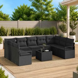 Outdoor Garden Sofa Set 10 Piece Black Poly Rattan Patio Furniture Seat Cushions