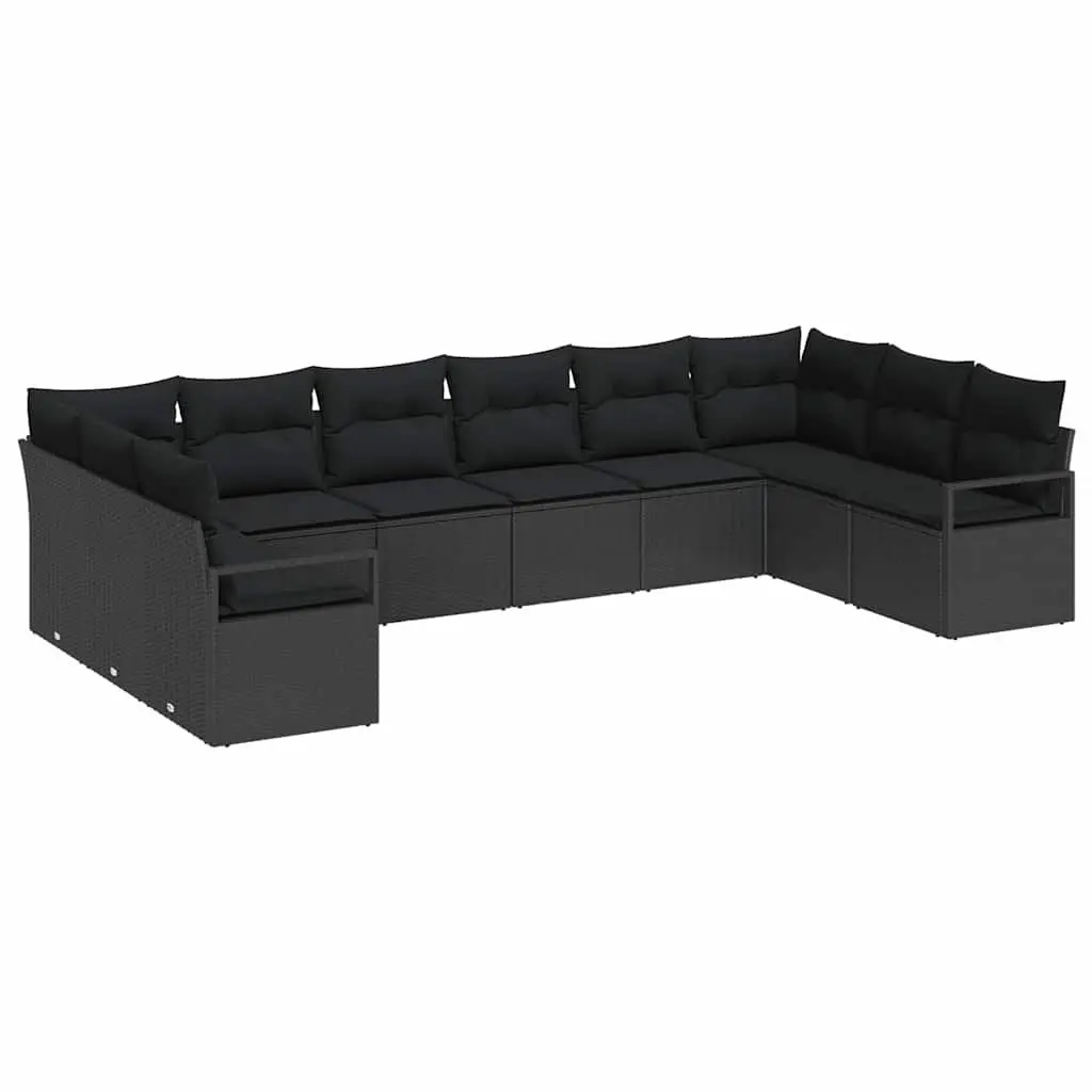 Outdoor Garden Sofa Set Modular Black Poly Rattan 10 Piece