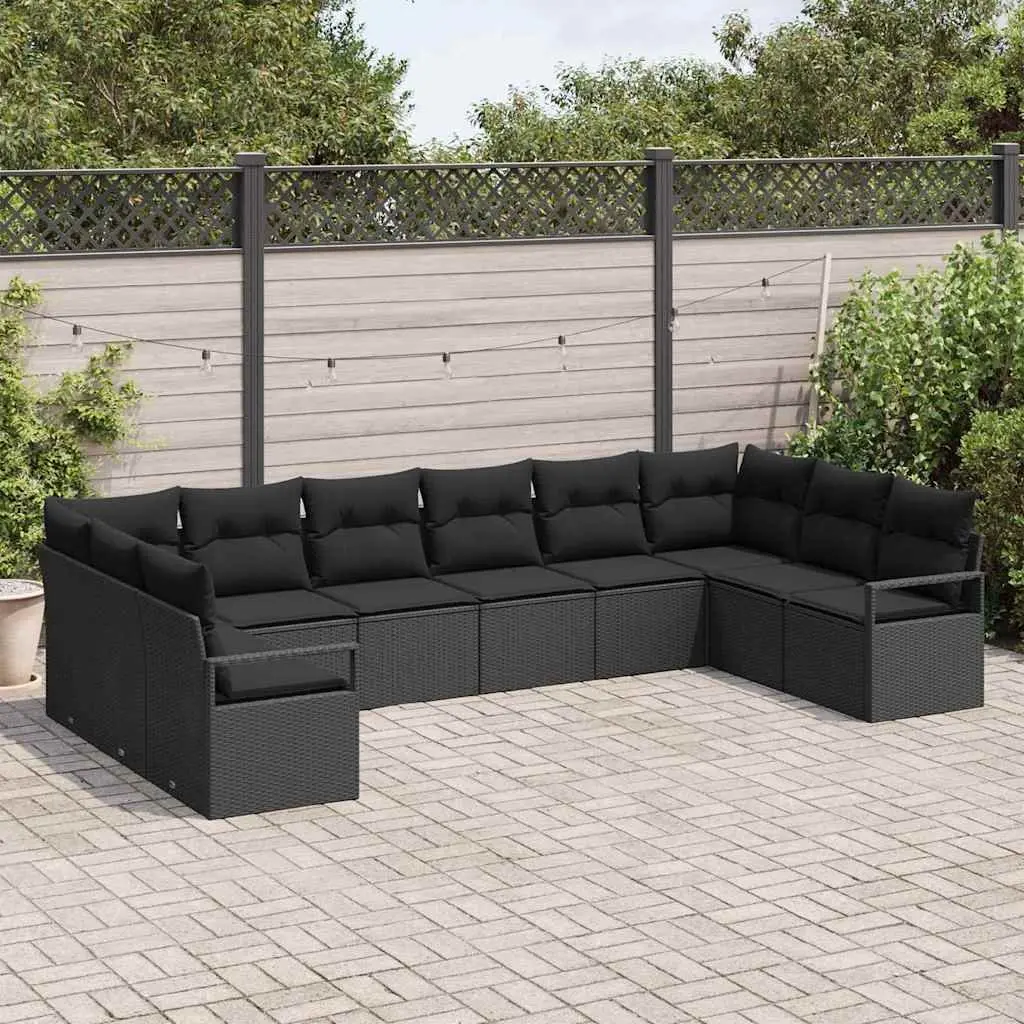 Outdoor Garden Sofa Set Modular Black Poly Rattan 10 Piece