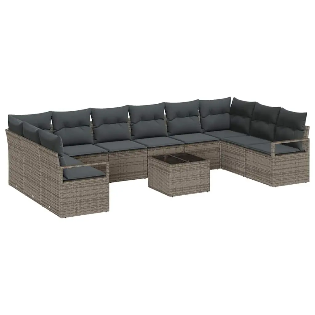 Outdoor Garden Sofa Set 11 Pieces Modular Seating Light Grey Poly Rattan