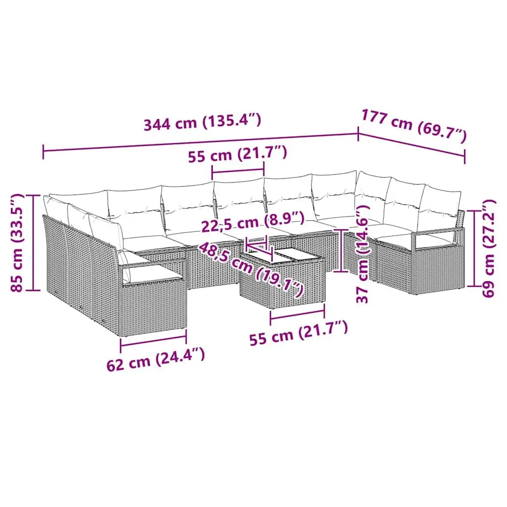 Outdoor Garden Sofa Set 11 Pieces Modular Seating Light Grey Poly Rattan