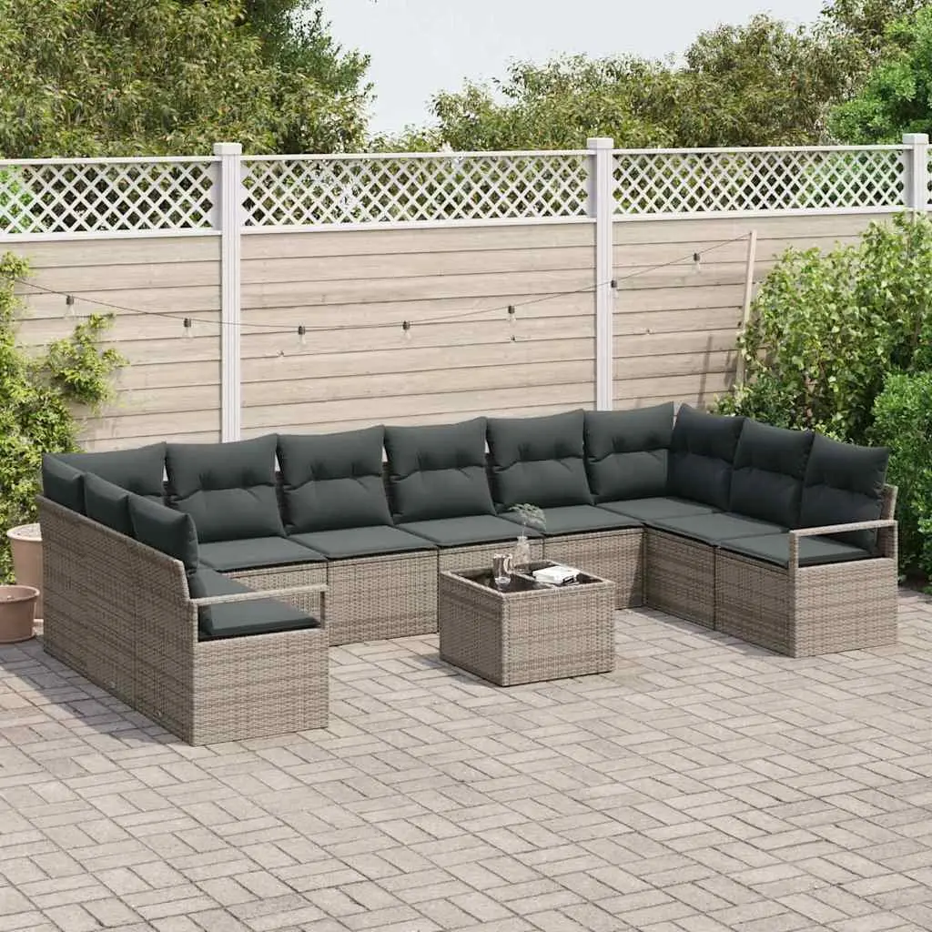 Outdoor Garden Sofa Set 11 Pieces Modular Seating Light Grey Poly Rattan