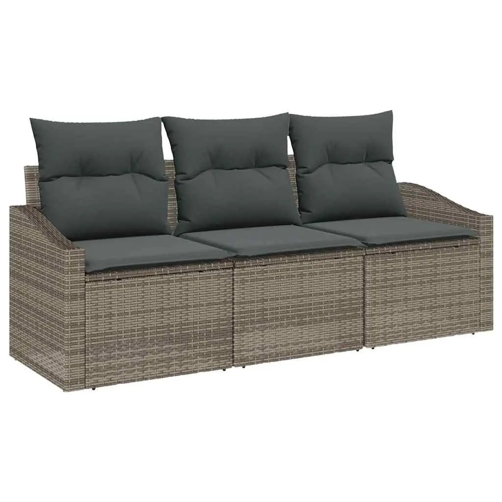 Garden Sofa Set 3 Piece Grey Outdoor Seating Poly Rattan with Cushions