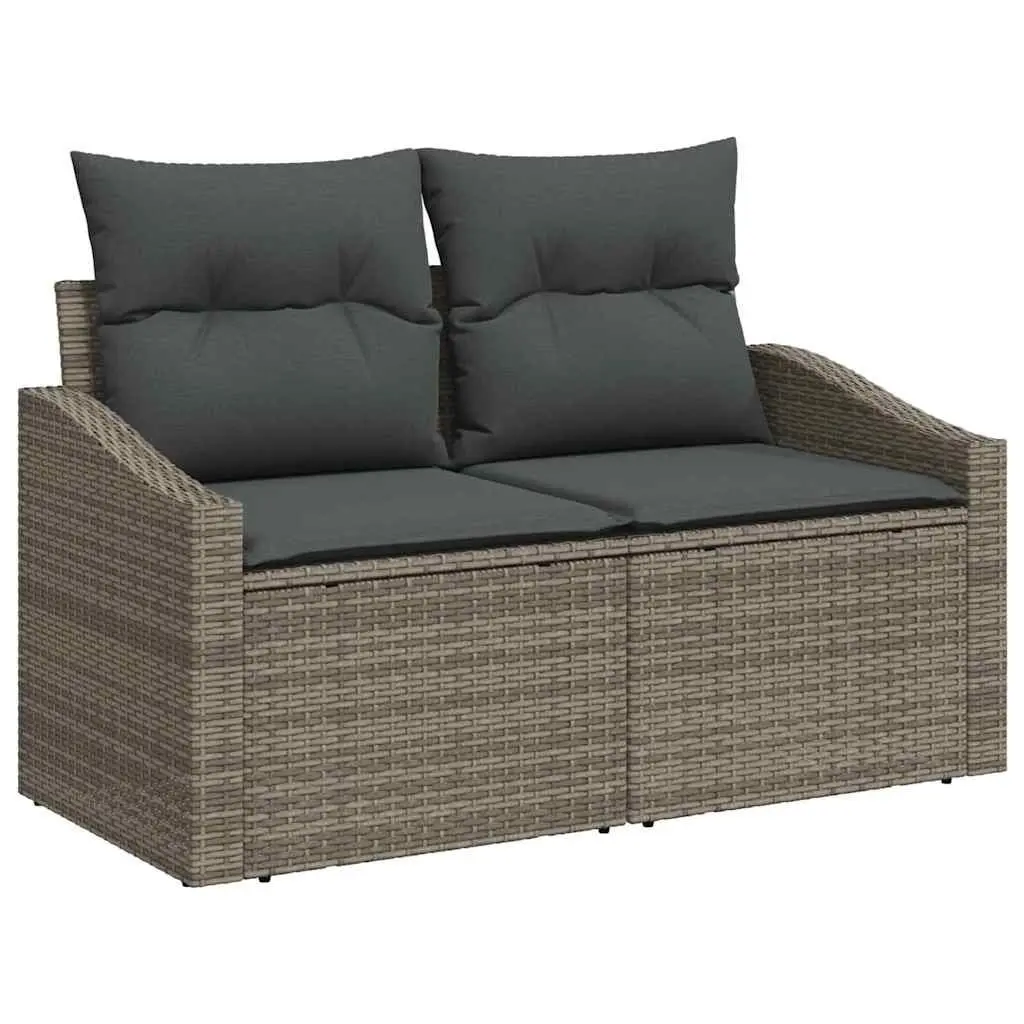 Garden Sofa Set 3 Piece Grey Outdoor Seating Poly Rattan with Cushions