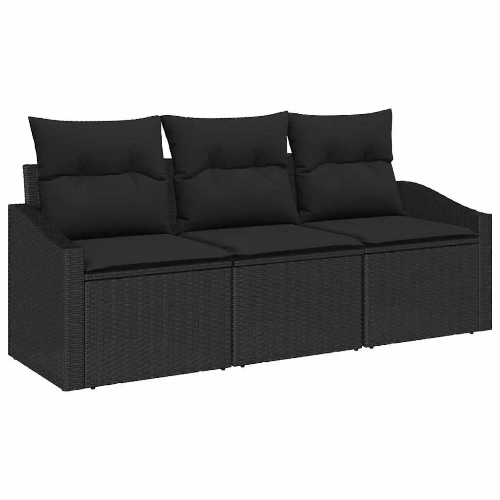 Garden Sofa Set Modern Comfort 3 Piece Black Poly Rattan with Cushions