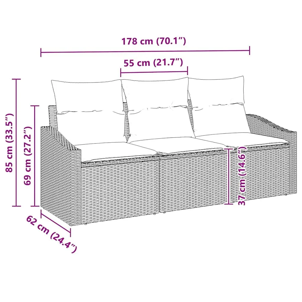 Garden Sofa Set Modern Comfort 3 Piece Black Poly Rattan with Cushions