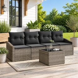 Outdoor Sofa Set 5 Piece Grey Poly Rattan Garden Furniture with Storage Bag