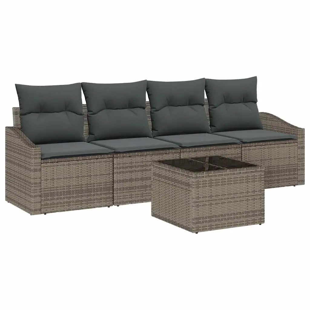 Outdoor Sofa Set Modular Grey Poly Rattan 5 Piece