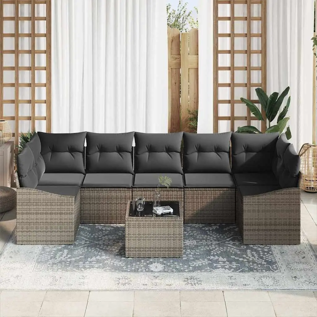 8 Piece Modular Outdoor Sofa Set Grey Poly Rattan with Integrated Storage Cushions for Patios Balconies and Gardens