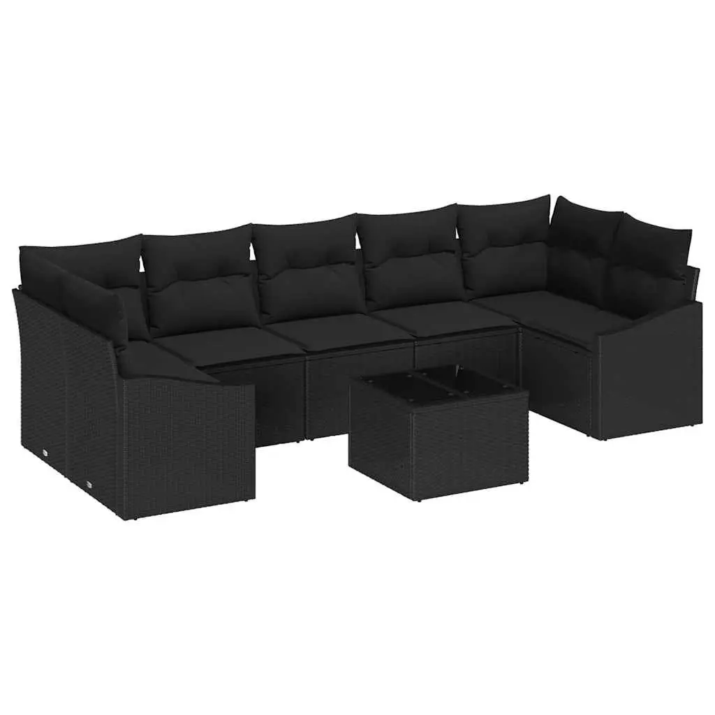 Outdoor Sofa Set Modular Black Poly Rattan 8 Piece with Cushions and Storage