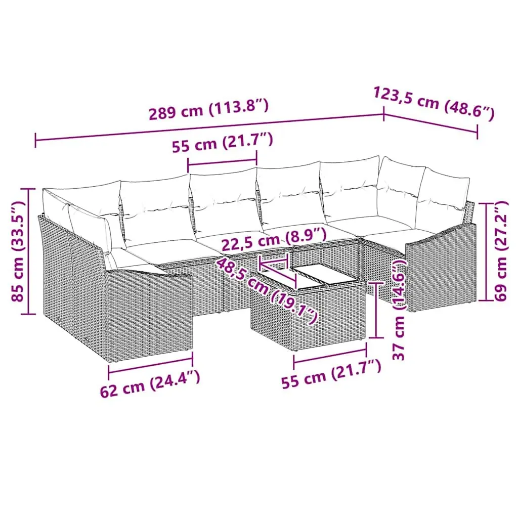 Outdoor Sofa Set Modular Black Poly Rattan 8 Piece with Cushions and Storage