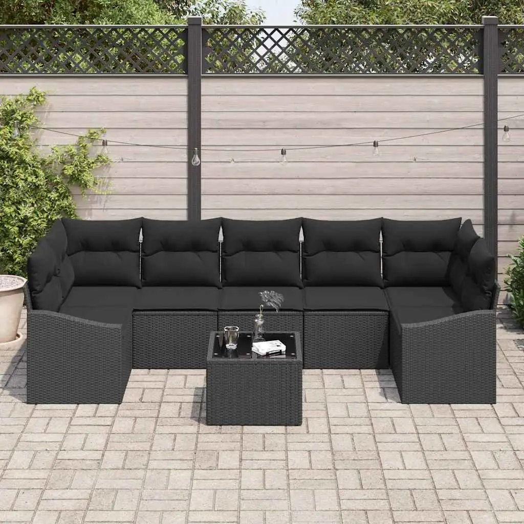 Outdoor Sofa Set Modular Black Poly Rattan 8 Piece with Cushions and Storage