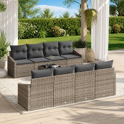 Outdoor Sofa Set 7 Pcs Grey Poly Rattan Garden Seating with Storage Benches